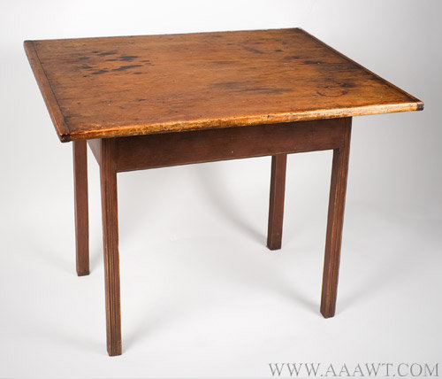 Table, Chippendale, Tavern, Tap, Work, Reeded Legs, Old Red Paint
New England, Circa 1775ish, angle view